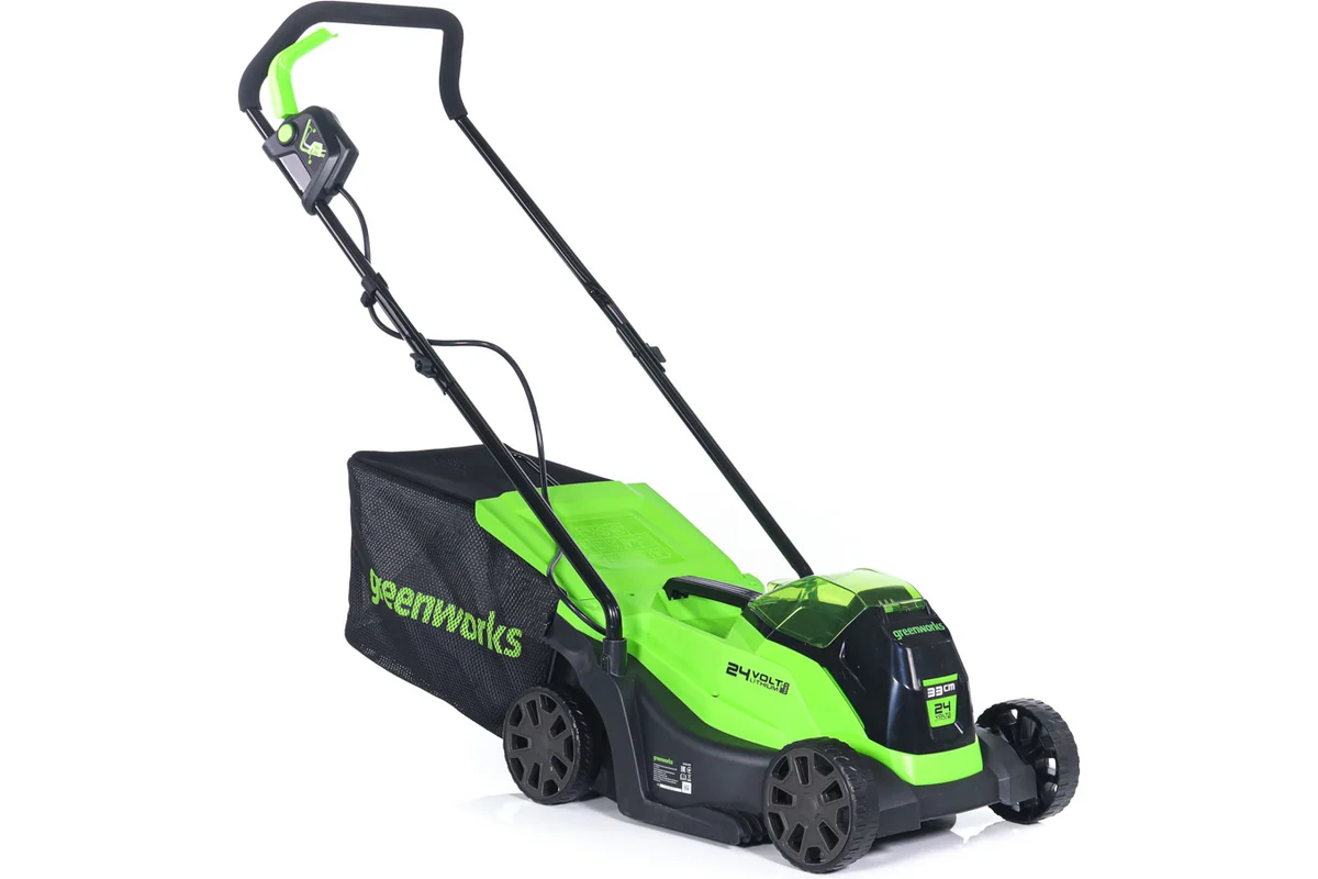 Газонокосилка аккумуляторная GreenWorks GD24LM33, 24V, 33 см, бесщеточная, с 1хАКБ 4Ач и ЗУ 2516107UB
