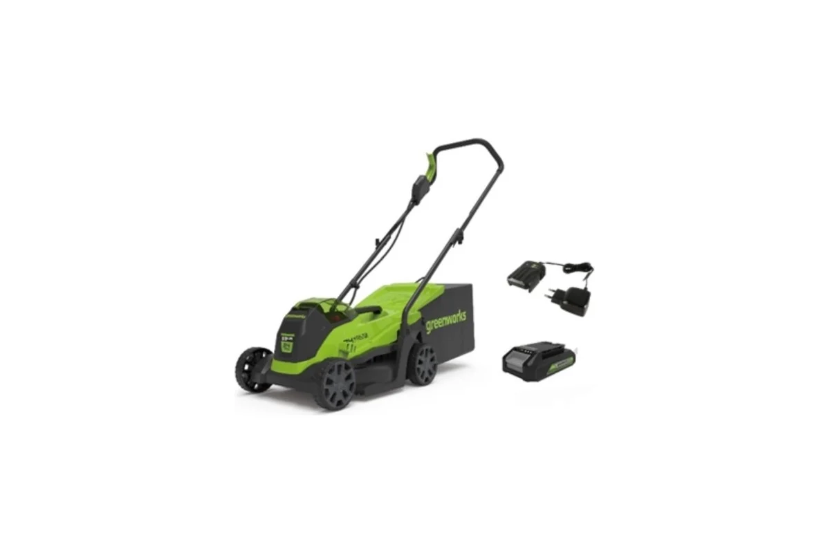 Газонокосилка аккумуляторная GreenWorks GD24LM33, 24V, 33 см, бесщеточная, с 1хАКБ 4Ач и ЗУ 2516107UB